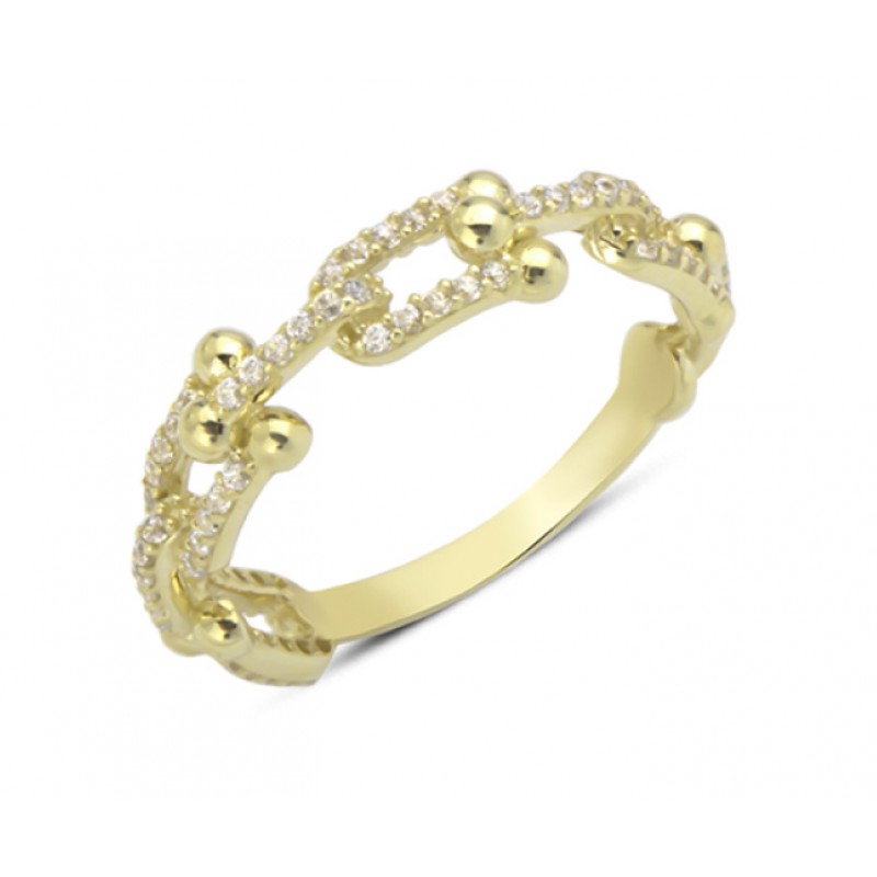 14 Ayar Altın Taşlı İç İçe Kilit Yüzük YZK0362