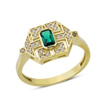 14 Ayar Altın Yeşil Taşlı Yüzük YZK367