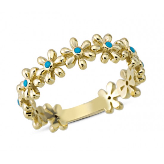 14 Ayar Mavi Taşlı Çiçek Yüzük YZK369