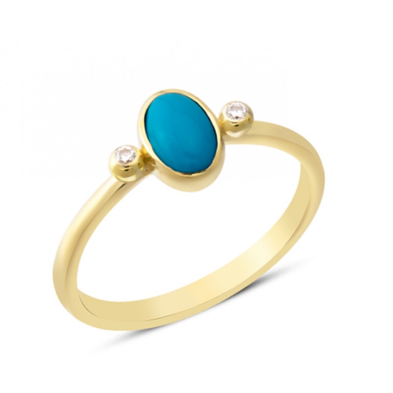 14 Ayar Altın Mavi Taşlı Oval Yüzük YZK372A