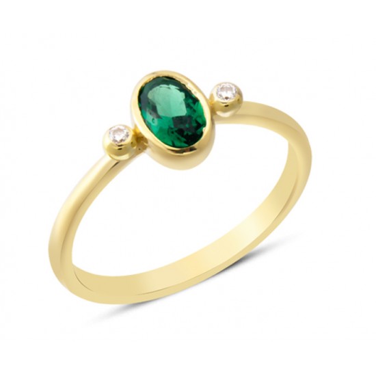 14 Ayar Altın Yeşil Taşlı Oval Yüzük YZK372B 14 Ayar Altın Yeşil Taşlı Oval Yüzük YZK372B