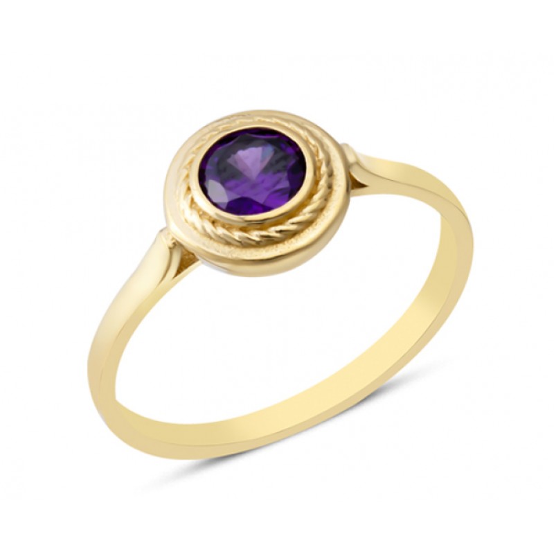 14 Ayar Altın Sıvamalı Mor Taşlı Yüzük YZK373B