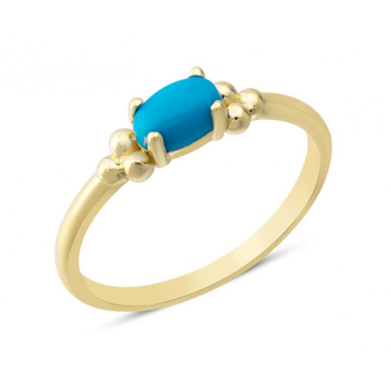 14 Ayar Altın Mavi Oval Taşlı Yüzük YZK374A