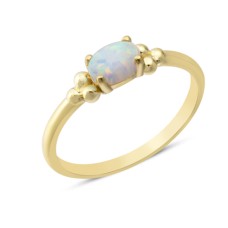 14 Ayar Altın Beyaz Oval Taşlı Yüzük YZK374B