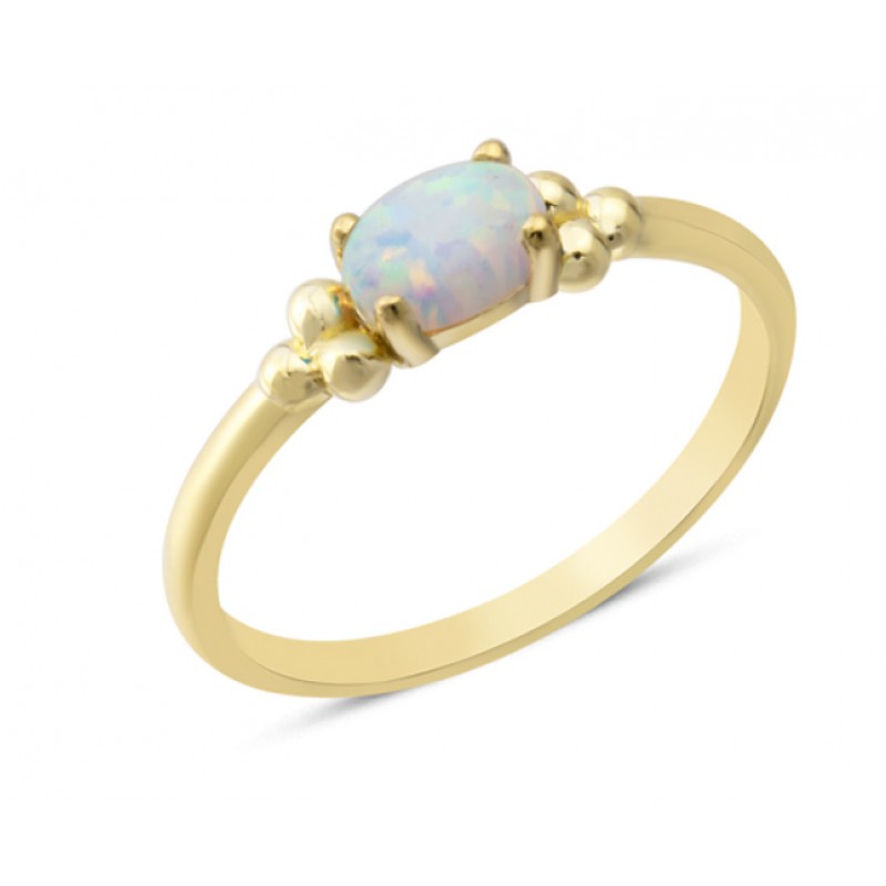 14 Ayar Altın Beyaz Oval Taşlı Yüzük YZK374B