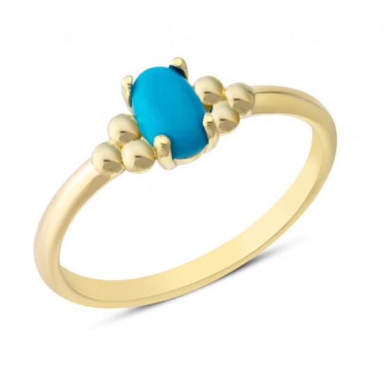 14 Ayar Altın Mavi Oval Taşlı Top Yüzük YZK375A