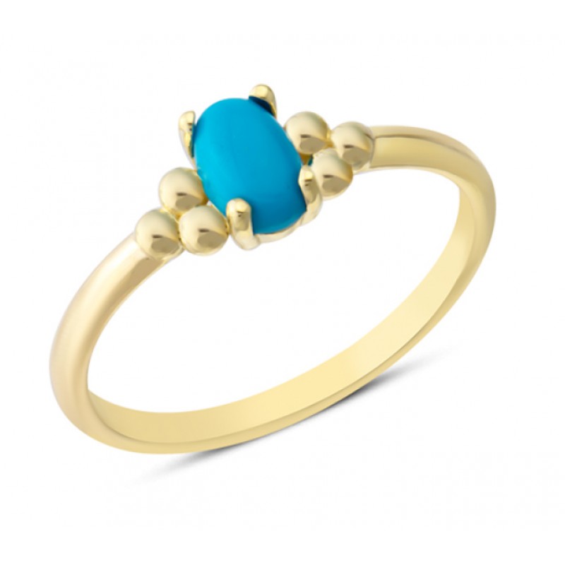 14 Ayar Altın Mavi Oval Taşlı Top Yüzük YZK375A