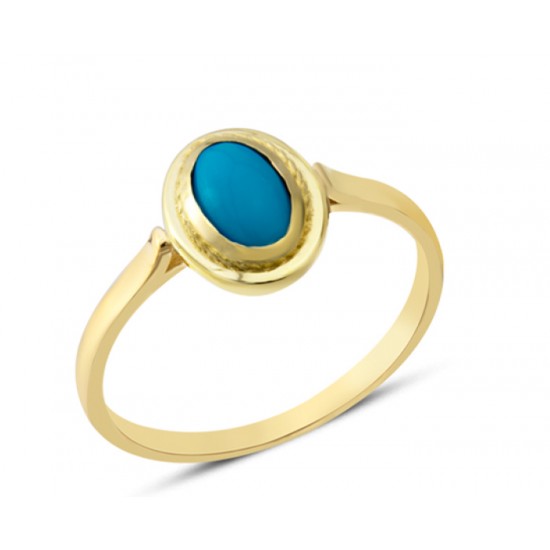 14 Ayar Altın Sıvamalı Mavi Taşlı Yüzük YZK376A