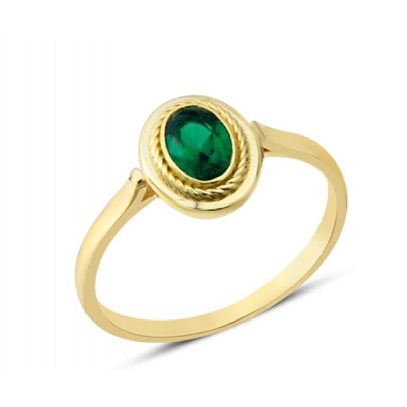14 Ayar Altın Sıvamalı Yeşil Taşlı Yüzük YZK376B