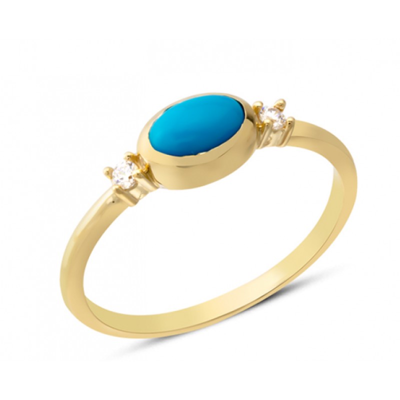 14 Ayar Altın Çift Taşlı Sıvamalı Yüzük YZK377A