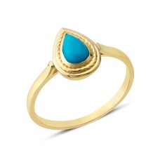 14 Ayar Altın Sıvamalı Mavi Damla Taşlı Yüzük YZK378A