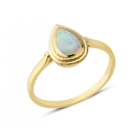 14 Ayar Altın Sıvamalı Beyaz Damla Taşlı Yüzük YZK378B