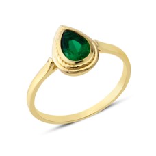 14 Ayar Altın Sıvamalı Yeşil Damla Taşlı Yüzük YZK378C