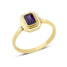 14 Ayar Altın Sıvamalı Mor Taşlı Yüzük YZK379