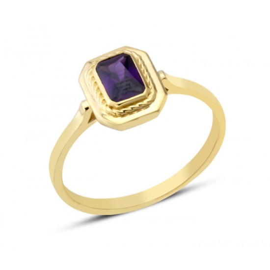 14 Ayar Altın Sıvamalı Mor Taşlı Yüzük YZK379