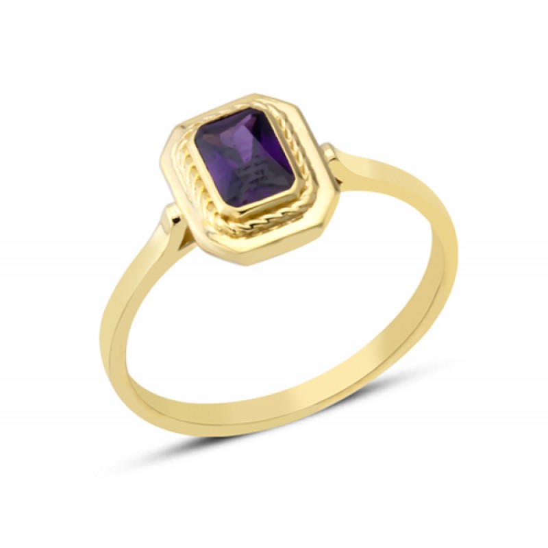 14 Ayar Altın Sıvamalı Mor Taşlı Yüzük YZK379