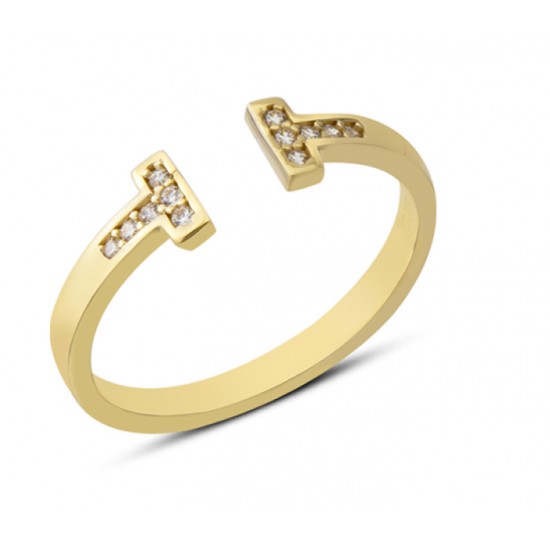 14 Ayar Altın Taşlı Çift Çizgi Yüzük YZK380