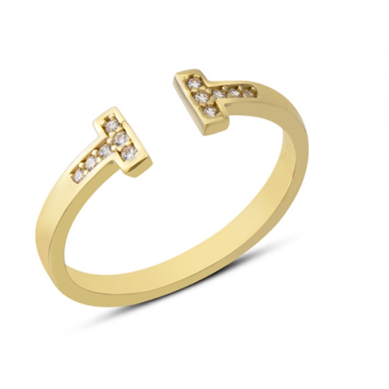 14 Ayar Altın Taşlı Çift Çizgi Yüzük YZK380