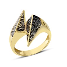 14 Ayar Altın Siyah Piramit Yüzük YZK384