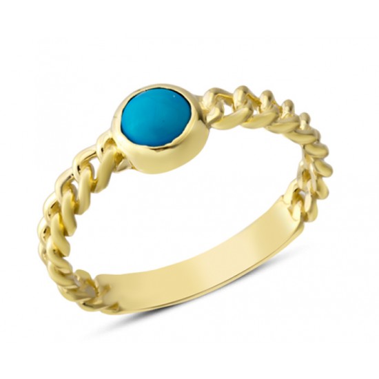 14 Ayar Altın Mavi Taşlı Zincir Kollu Yüzük YZK385