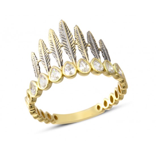 14 Ayar Altın Tüy Başlıklı Taşlı Yüzük YZK386