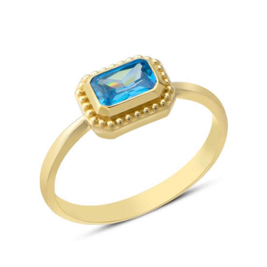 14 Ayar Altın Mavi Taşlı Yüzük YZK387