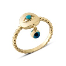 14 Ayar Altın Sallantılı Göz Boncuklu Yüzük YZK395