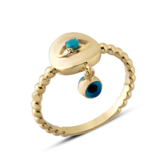 14 Ayar Altın Sallantılı Göz Boncuklu Yüzük YZK395 14 Ayar Altın Sallantılı Göz Boncuklu Yüzük YZK395