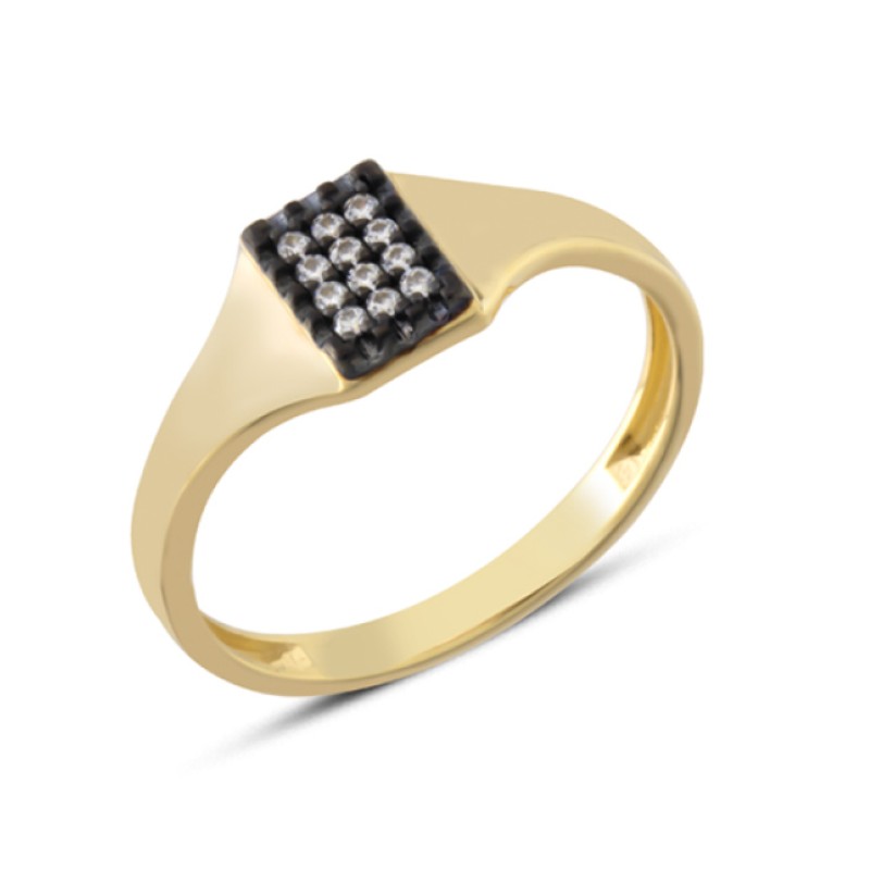 14 Ayar Altın Etrafı Siyah Taşlı Yüzük YZK396 14 Ayar Altın Etrafı Siyah Taşlı Yüzük YZK396