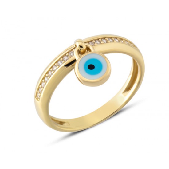 14 Ayar Altın Mineli Göz Boncuklu Yüzük YZK398A