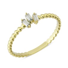 14 Ayar Altın Üç Baget Taşlı Yüzük YZK040