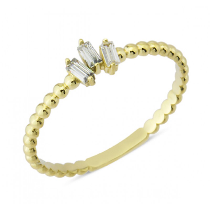 14 Ayar Altın Üç Baget Taşlı Yüzük YZK040