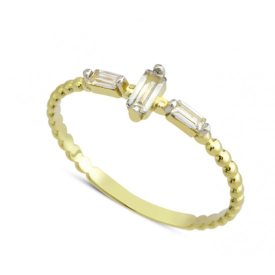 14 Ayar Altın Üç Baget Taşlı Yüzük YZK041