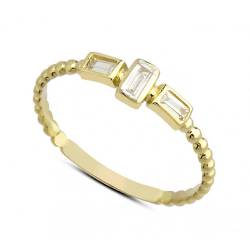 14 Ayar Altın Üç Baget Taşlı Yüzük YZK042