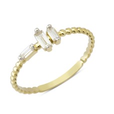 14 Ayar Altın Üç Baget Taşlı Yüzük YZK044