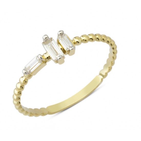 14 Ayar Altın Üç Baget Taşlı Yüzük YZK044