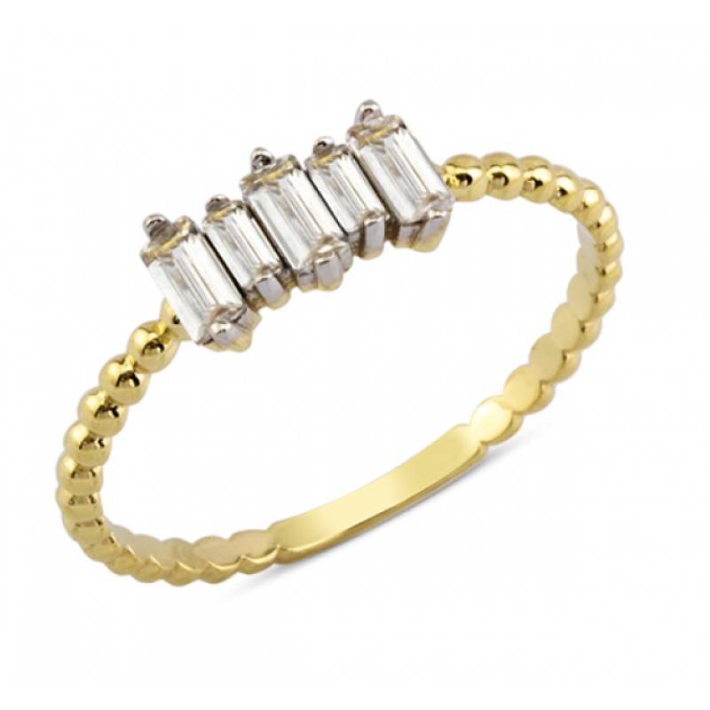 14 Ayar Altın Beş Baget Taşlı Yüzük YZK045