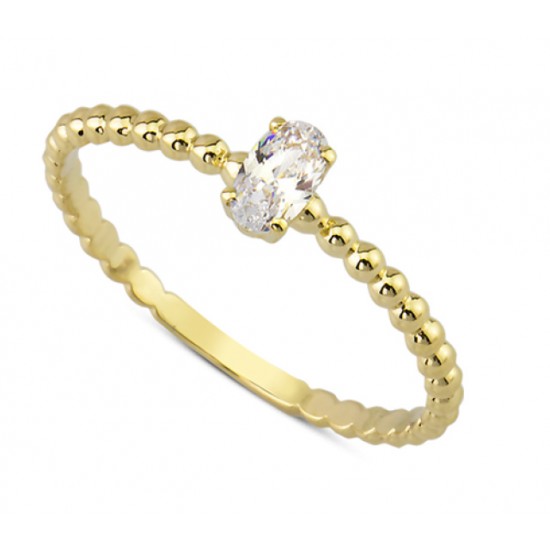 14 Ayar Altın Top Kollu Oval Tektaş Yüzük YZK047