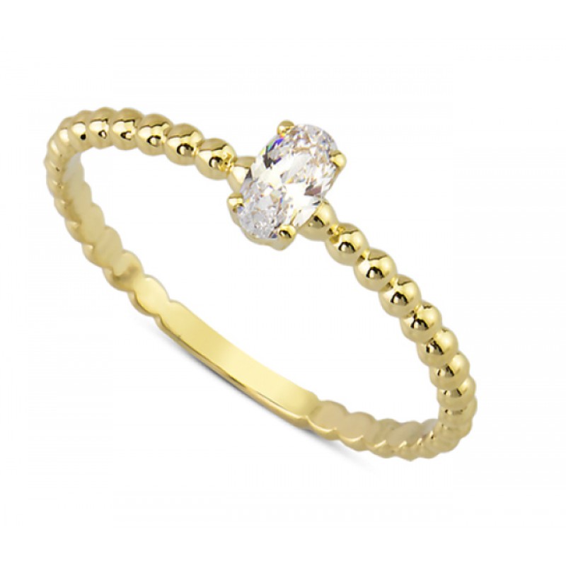 14 Ayar Altın Top Kollu Oval Tektaş Yüzük YZK047