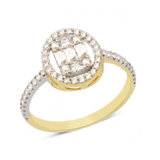 14 Ayar Altın Oval Baget Yüzük YZK049