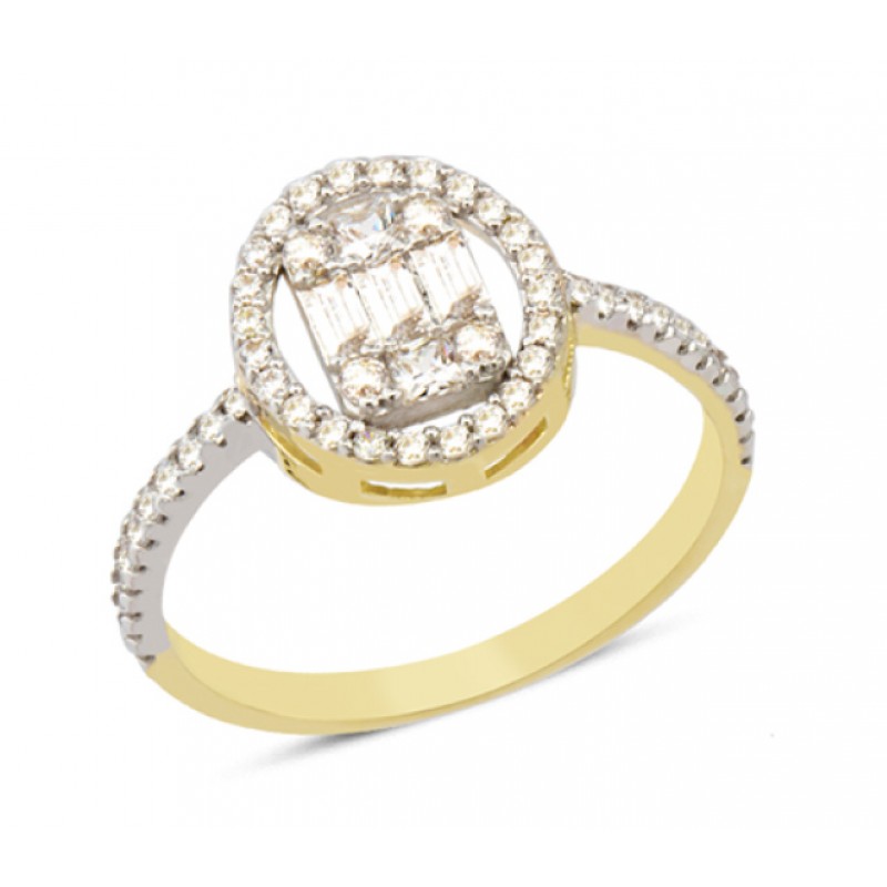 14 Ayar Altın Oval Baget Yüzük YZK049