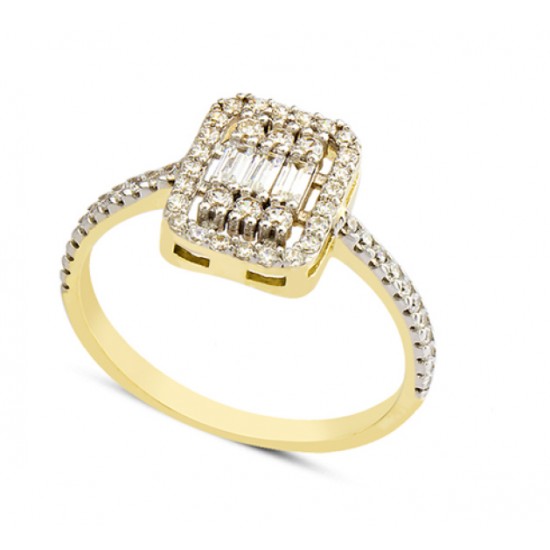 14 Ayar Altın Kare Baget Yüzük YZK050