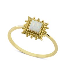 14 Ayar Altın Beyaz Kare Taşlı Yüzük YZK053