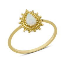 14 Ayar Altın Beyaz Damla Taşlı Yüzük YZK054