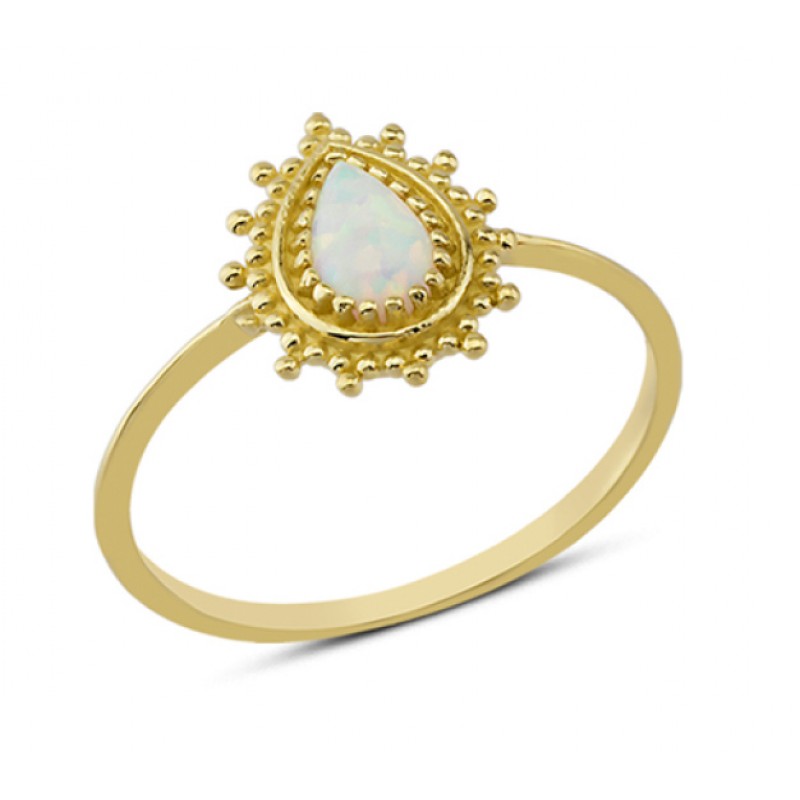 14 Ayar Altın Beyaz Damla Taşlı Yüzük YZK054