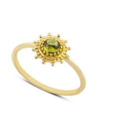 14 Ayar Altın Yeşil Yuvarlak Taşlı Yüzük YZK055B