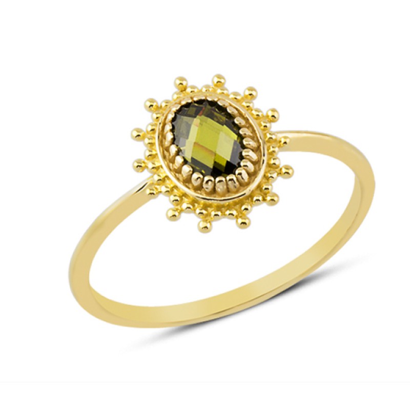 14 Ayar Altın Oval Yeşil Taşlı Yüzük YZK056A 14 Ayar Altın Oval Yeşil Taşlı Yüzük YZK056A