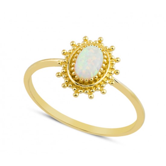 14 Ayar Altın Oval Beyaz Taşlı Yüzük YZK056B