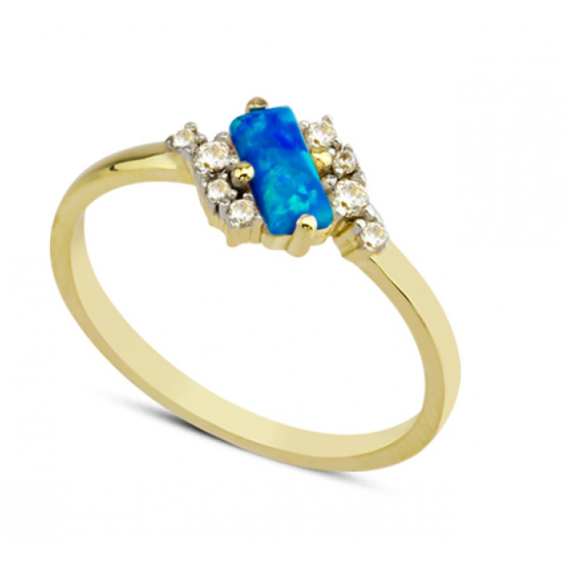 14 Ayar Altın Karışık Mavi Taşlı Yüzük YZK058B
