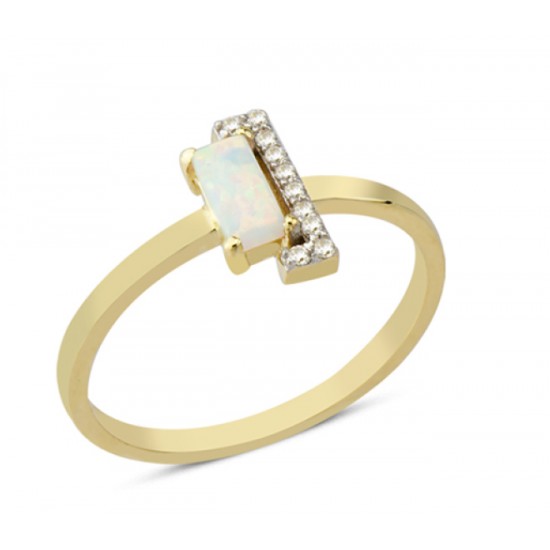 14 Ayar Altın Karışık Beyaz Yüzük YZK059A